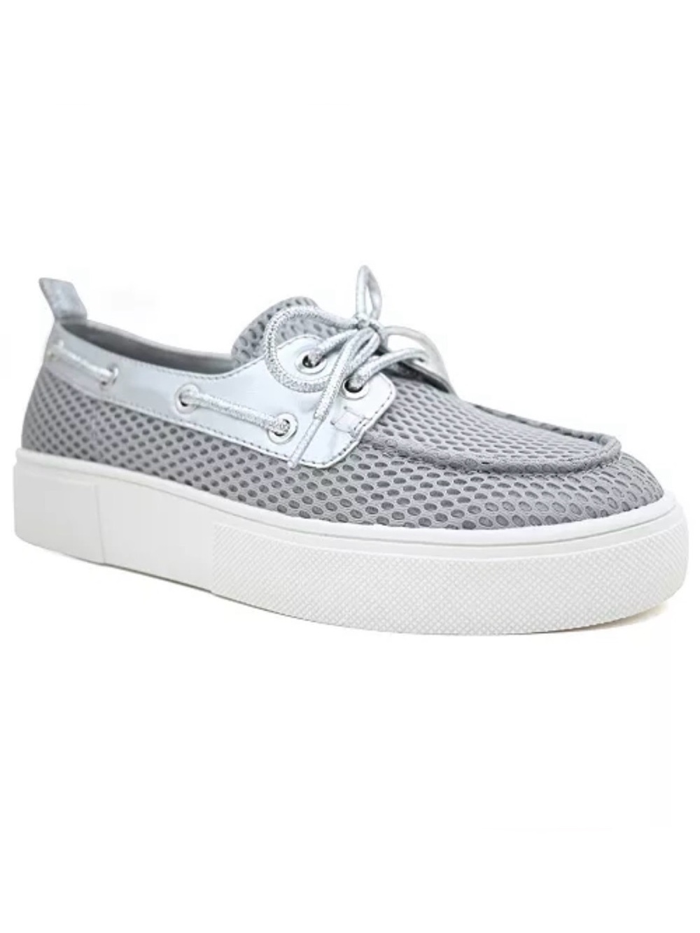 Kenneth Cole Reaction ZELDA BOAT SHOES Metallic Silver Mesh Size 9